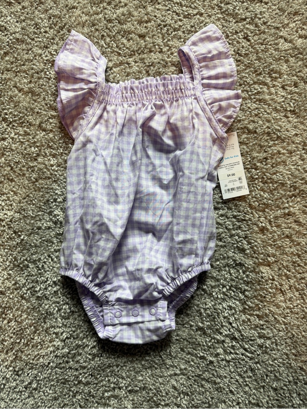 Carters Lilac Gingham Romper with Ruffle Sleeves